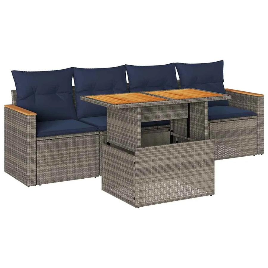 vidaXL 5-tlg Garten-Sofagarnitur aus grauem Poly-Rattan mit Kissen und Stauraum - Bild 2