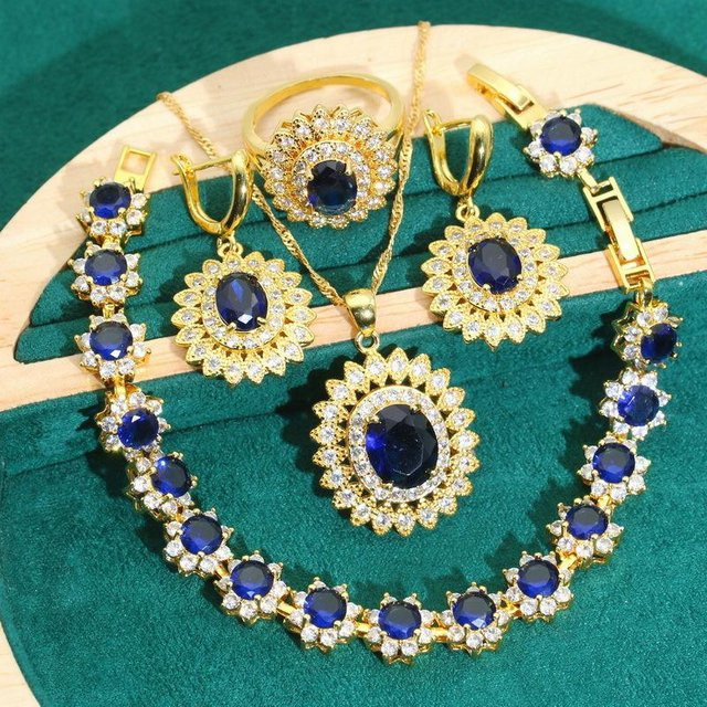 YIRAN Jewelry Schmuckset, Kupfer, Gold, Tansanit, Zirkonia, Unisex - Bild 1