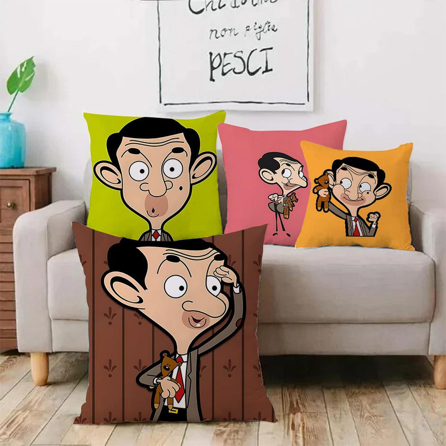 Niedlicher Anime Mr. Bean Kissenbezug aus Plüsch mit doppelseitigem Druck, Multicolor, B/T/H: 18 x 18 x 18 cm - Bild 1