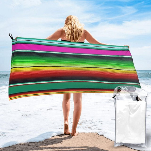 Creative Man Strandtuch aus weicher Mikrofaser im mexikanischen indigenen Design, schnelltrocknend und saugfähig, Multicolor, B: 40 cm, H: 60 cm - Bild 1