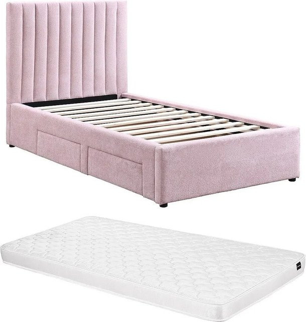 Vente-unique Bettrahmen Sarah in Rosa mit Schubladen im Vintage-Stil, B/T/H: 104 x 205,5 x 110 cm - Bild 1