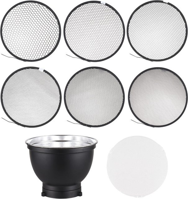 ZuiyouBaby 6-teiliges Reflektor-Kit mit Ständer in Schwarz inklusive Waben und Diffusorplatte für Studioleuchten und Fotografie - Bild 1