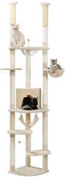Pawz Road Deckenhoher Kratzbaum Luxus in Beige mit Hängematte, integriertem Spielzeug und Sisal-Elementen - Bild 1