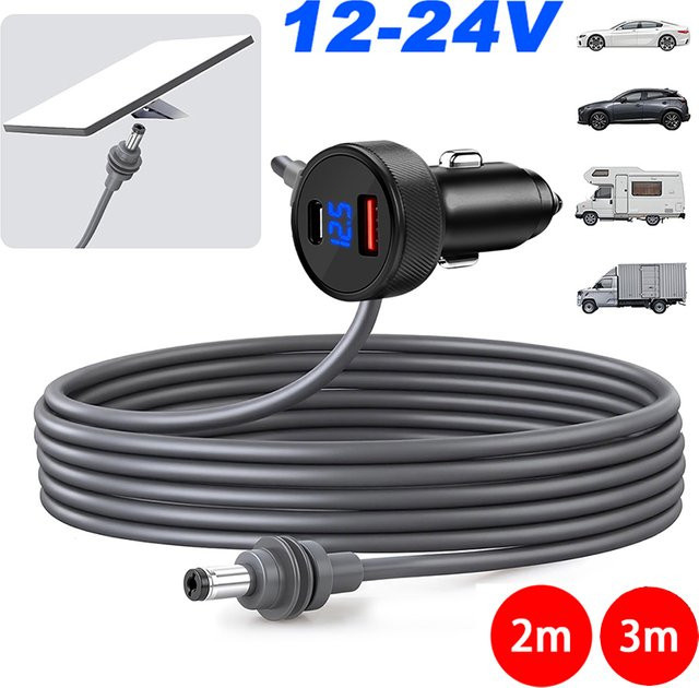 Kebidumei USB Typ C Auto Ladegerät für Starlink mit Digital Voltmeter und 2m wasserdichter Verlängerung, Schwarz, 12V-24V Fahrzeuge - Bild 1