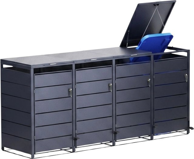 osoltus Mülltonnenbox PedBox mit Pedal für 4 Mülltonnen, Anthrazit, verzinktes Alu, B/H: 286 x 116 cm - Bild 1