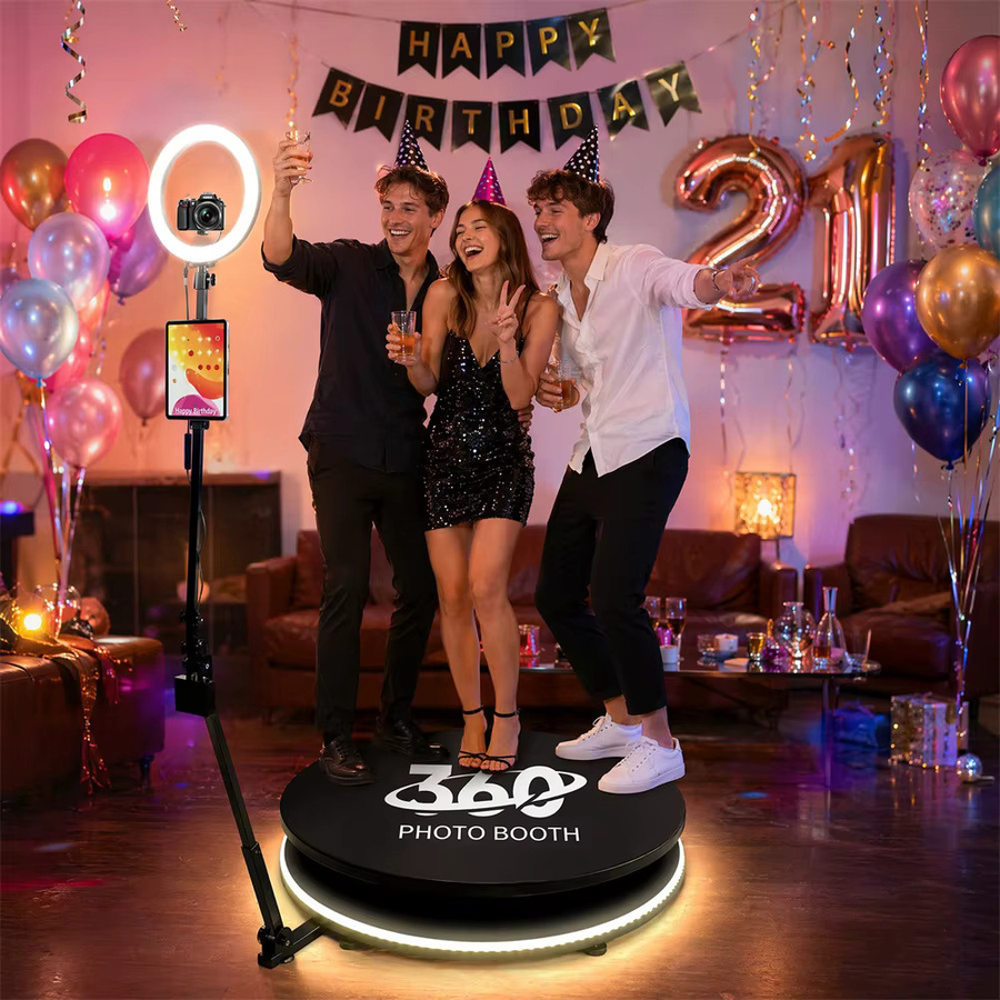 ERIKOLE 360-Grad Panorama-Selfie-Station mit LED-Fülllicht und Flightcase in Schwarz - Bild 4