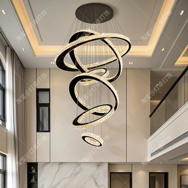 Savenmade Moderne Kristall-Pendelleuchte in Schwarz als Ring-Kronleuchter für Wohnzimmer und Treppenhäuser mit warmweißem Licht - Bild 1