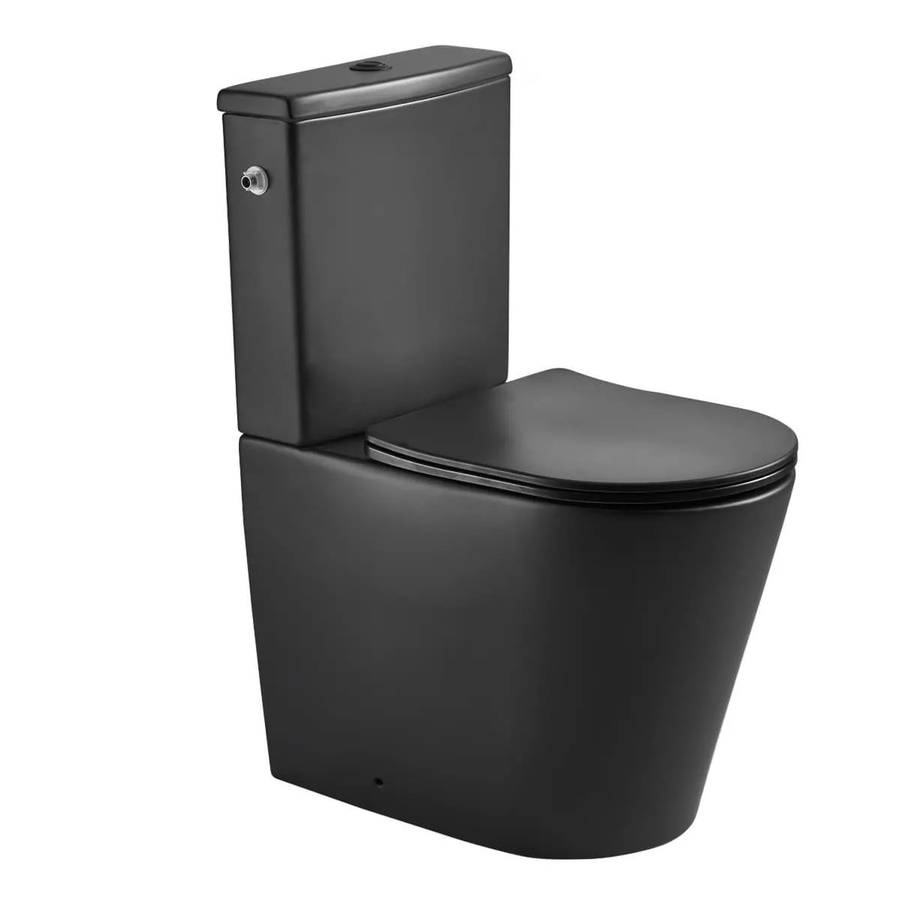 Swiss Aqua Technologies Stand-Kombi-WC aus Keramik mit spülrandlosem Washdown-System, SoftClose WC-Sitz und Wasseranschluss Links/Rechts, Schwarz Matt, H x B x T: 43 x 36 x 59 cm - Bild 2