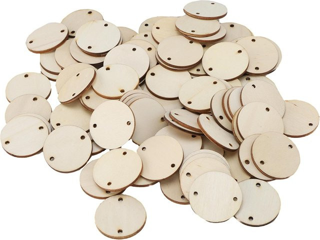 Tooarts Holz Chips Runde Blank Anhänger Beige 100 Stück für DIY Dekorationen - Bild 1