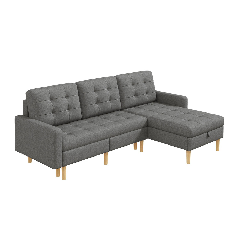 Merax Ecksofa in L-Form mit Chaiselongue und Stauraum, Grau, B: 212 cm, T: 130 cm, H: 86 cm - Bild 2