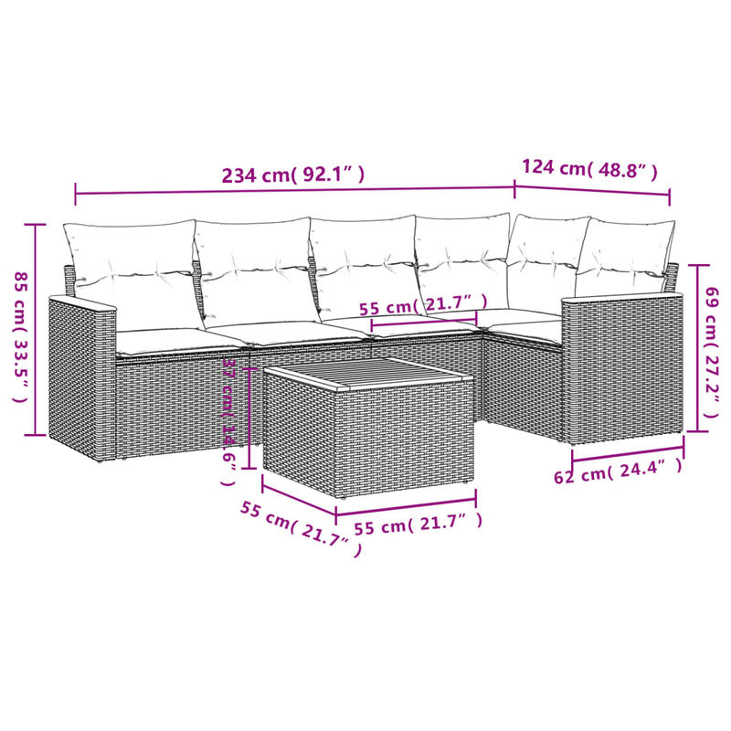 Vidaxl Gartenmöbel-Set aus Polyrattan und Akazie mit Kissen, 6-teilig, Schwarz - Bild 3