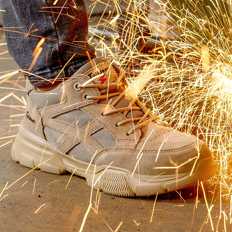 TANRDON Sicherheitsschuhe für Männer, isolierende Elektriker-Arbeitsstiefel 10KV, atmungsaktiv und pannensicher, Farbe: beige - Bild 2