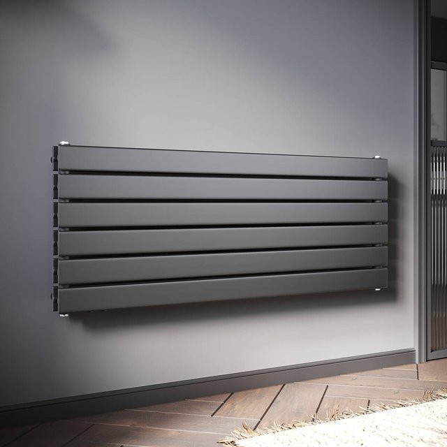 SONNI Design Flachheizkörper für das Bad in Anthrazit mit Seitenanschluss, Breite: 120 cm, Höhe: 46,5 cm - Bild 1