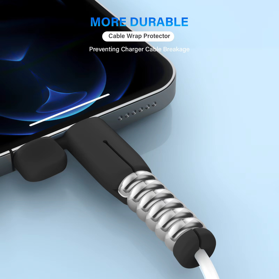 UMUST Ladekabel-Wickelschutz aus Silikon mit Spule für USB-C und USB-A, Kabelabdeckung und Steckerschutz in Schwarz oder Weiß - Bild 4