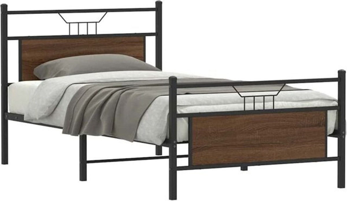 Vidaxl Einzelbett Bettgestell aus Holzwerkstoff und Metall in Braun, B/T/H: 100 x 200 x 105,5 x 91,5 cm - Bild 1