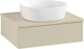 Villeroy & Boch Waschtischunterschrank Antao mit Frontstruktur und Beleuchtung, Grau lackiert, B/H/T: 60 x 50 x 19 cm - Bild 1