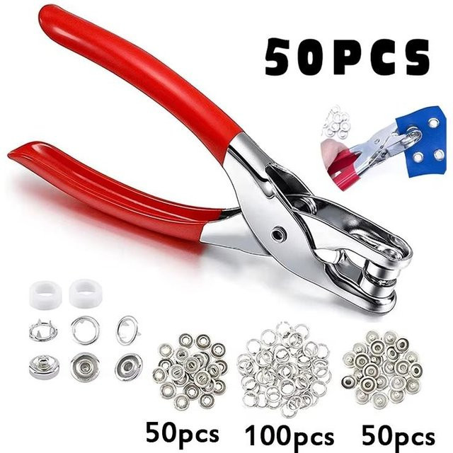 Yiran toy 50 Sets Fünf-Klaue Schnallen Zangen Set für DIY Basteln und Nähen, 9,5 mm Hohl und Solide Druckknöpfe in Silber - Bild 1