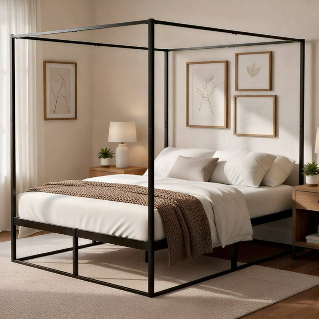 CLP Himmelbett Batoni Doppelbett aus Metall mit Lattenrost in Schwarz - Bild 1