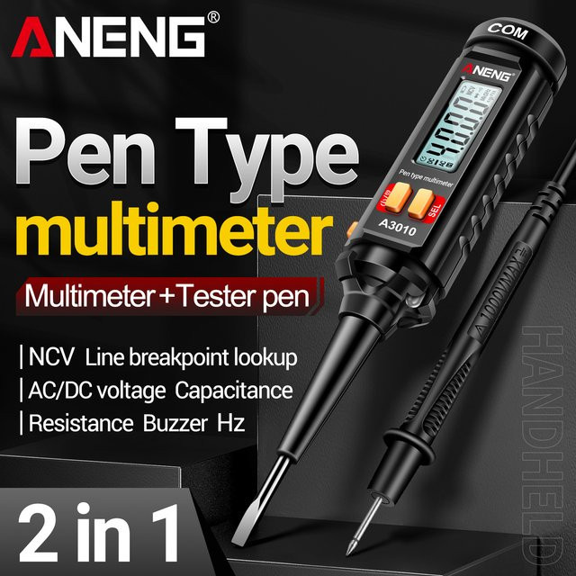 ANENG A3010 Stiftmultimeter in Schwarz mit 4000 Anzeigen, NCV Leitungsbruchpunktfinder und Tester für AC/DC Spannung, Widerstand, Kapazität und Frequenz - Bild 1