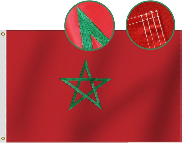 FLAGNSHOW Marokko-Flagge mit Stickerei, Farbe: Rot, B x H: 90 x 90 cm - Bild 1