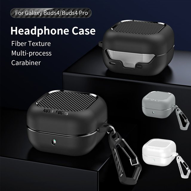 Stoßfeste Kevlar-Carbonfaser Schutzhülle für Samsung Galaxy Buds 4 Pro in Schwarz mit Schlüsselanhänger - Bild 1