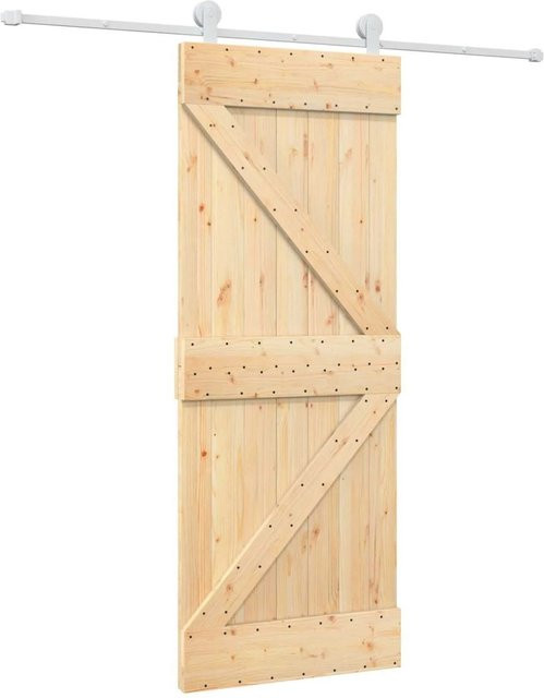 vidaXL Schiebetür aus massivem Kiefernholz in Natur und Weiß, B/H: 80 x 210 cm - Bild 1