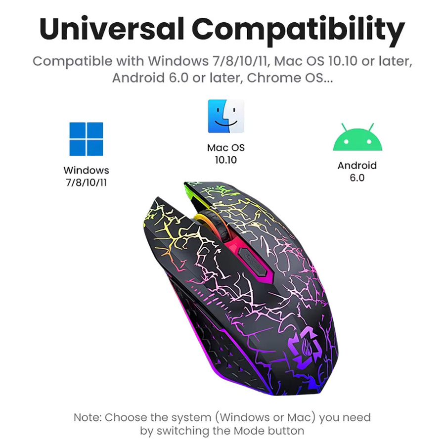Kebidumei RGB Gaming Maus mit Bluetooth und 2,4G Funk, ergonomische kabellose Maus mit 1600 DPI und 6 Stummen Tasten in Weiß für MacBook, Tablet und Laptop - Bild 6