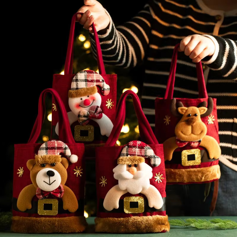 Rote Weihnachtsgeschenktüte aus Leinen für Kinder zur Aufbewahrung von Süßigkeiten - Bild 2