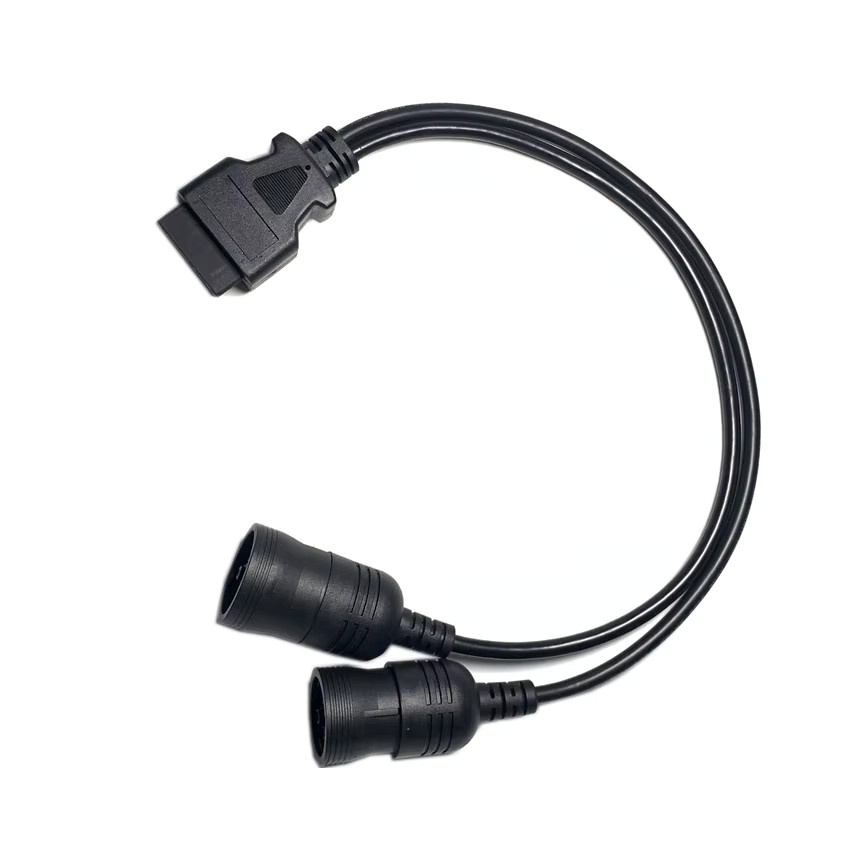 Diagnose-Adapter Y-Kabel für PKW und LKW mit OBD2 16-poliger Buchse zu J1708 6-polig und J1939 9-polig in Schwarz - Bild 2