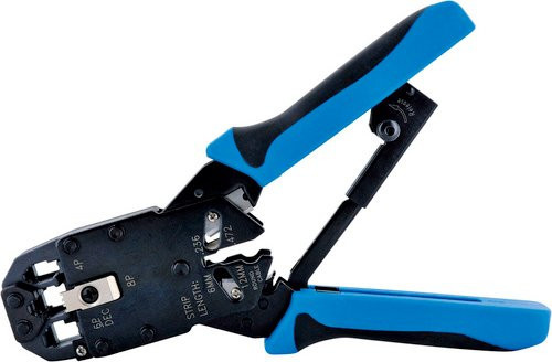 Schwaiger Universal-Crimpzange für RJ10, RJ11, RJ12 und RJ45 in Schwarz-Blau - Bild 1