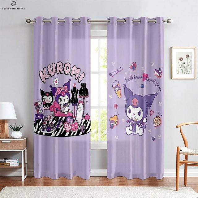 Yiran Furniture Vorhänge mit Cartoon-Muster für Kinderzimmer in Rosa, Blau und Lila, 2er-Set, B: 50 cm, H: 130 cm - Bild 1