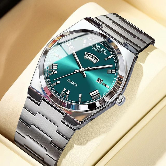 MEIRUIQI Armbanduhr Edelstahl, Grün, Silber, Herren, Analoguhr - Bild 1