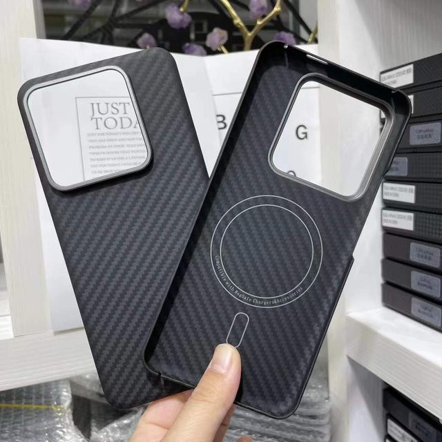 Xiaomi Carbonfaser Handyhülle mit MagSafe für Xiaomi 14 / 15 / 14 Pro / 15 Pro, Aramidfaser Slim Case, Schwarz - Bild 1