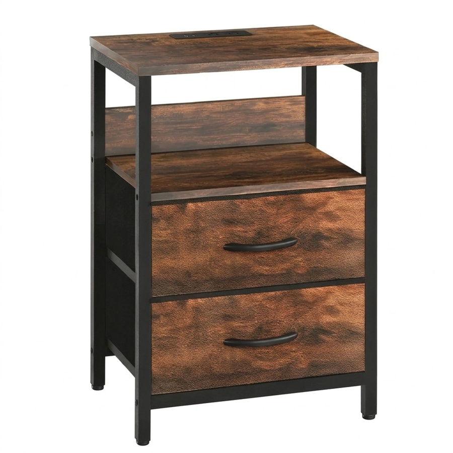 Relaxdays Beistelltisch im Industrial-Style aus MDF und Eisen mit USB-Anschluss, Braun/Schwarz, B: 60 cm, T: 40 cm, H: 30 cm - Bild 2