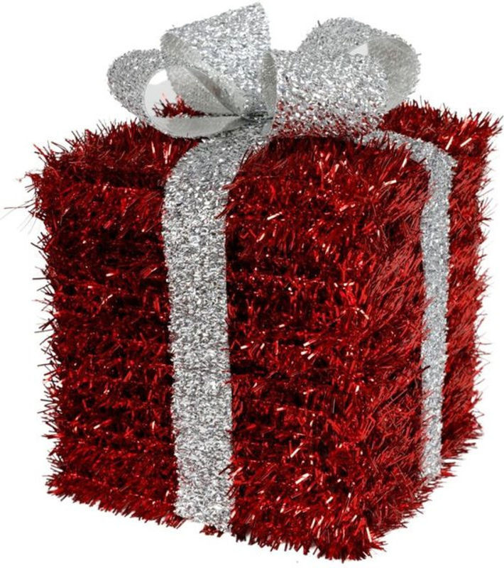 Buri Weihnachtsdeko Lametta Geschenkpäckchen mit Schleife in Rot, Höhe: 16 cm - Bild 1