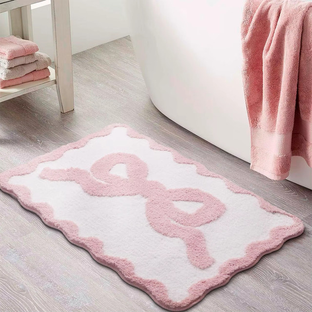 VIKAMA Badematte mit Schleife in Rosa, weiche Mikrofaser, saugfähig und rutschfest, B/T: 60 x 40 cm - Bild 1