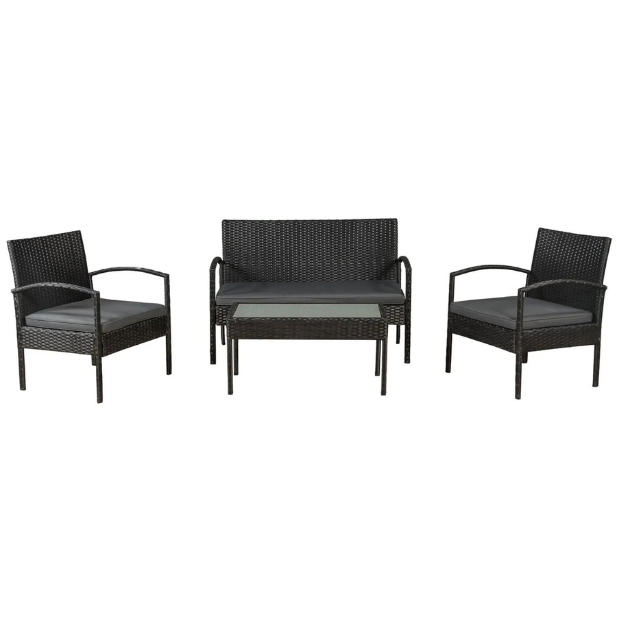 Juskys Polyrattan Gartenmöbel Sitzgruppe Trinidad in Schwarz mit grauen Auflagen für 4 Personen - Bild 2