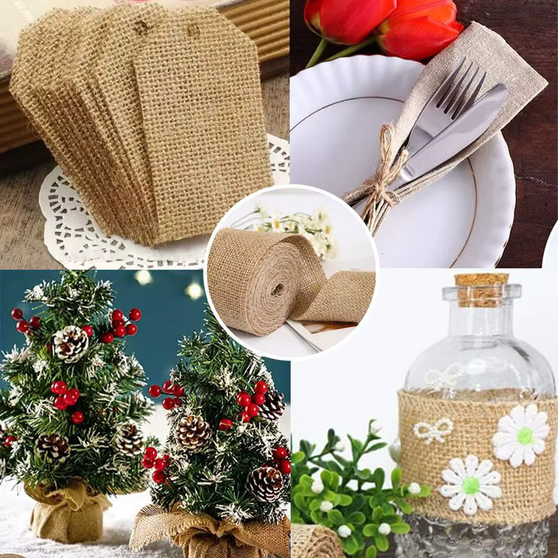 Natürliches Jute- und Leinenband in Beige für DIY-Dekorationen, 5m Rolle - Bild 2