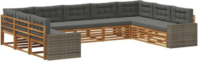 vidaXL Outdoor-Sofagarnitur aus Akazienholz in L-Form mit Kissen, Anthrazit und Natur - Bild 1