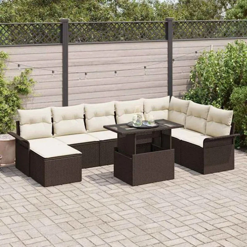 Vidaxl Garten-Sofa-Set aus Polyrattan mit 9-teiligem Kissen-Set in Braun für moderne Loungemöbel - Bild 1