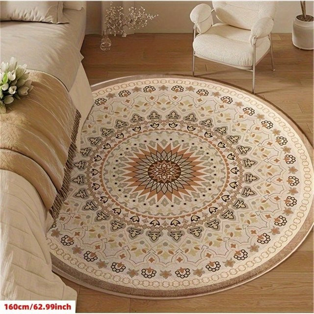 VIKAMA Vintage Boho Teppich Rund, Beige, Durchmesser: 80 cm - Bild 1