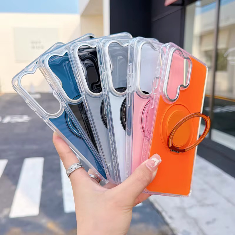 SUNWARD Magnetische Acryl Handyhülle mit 360 Grad drehbarem Ringhalter für Samsung Galaxy S25 S24 S23 S22 Ultra Plus in Transparent und Weiß - Bild 2