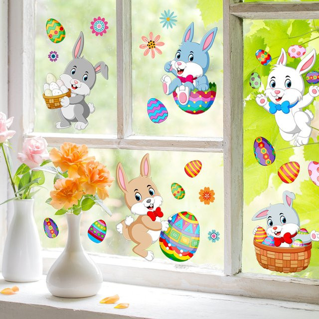 Bunte Fensteraufkleber für Ostern und Frühling mit Eier- und Blumenmotiven in Multicolor - Bild 1