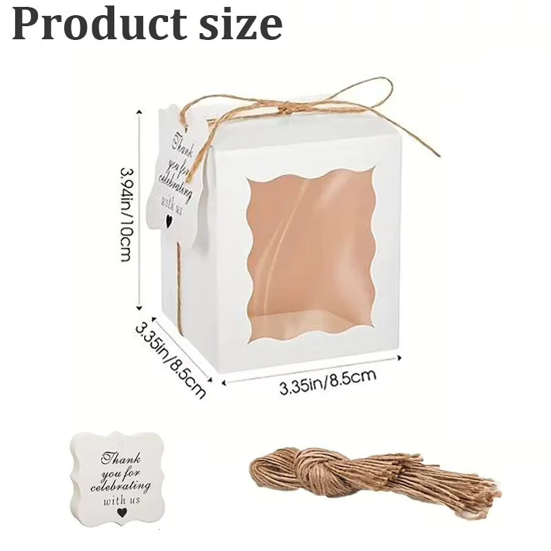 Kerzen-Geschenkboxen aus Papier mit transparentem Fenster, Etikett und Bindfaden in Weiß für Hochzeiten, Geburtstage und Partys - Bild 3