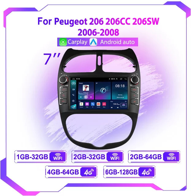 Icreative Android 13 2Din Autoradio mit kabellosem Carplay, Android Auto und GPS-Navigation für Peugeot 206 (1998-2016) und Citroen C2 (2004-2008), Schwarz - Bild 1