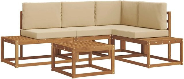 vidaXL Outdoor-Sofagarnitur 5-teilig aus Akazienholz mit Kissen in Natur und Beige - Bild 1
