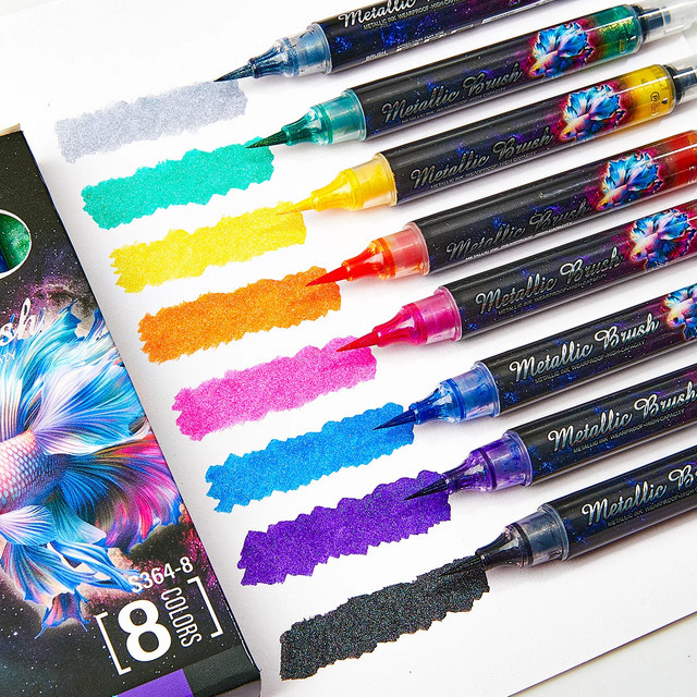 Kolorowys 8-Farben-Glitzer-Dual-Metallic-Pinselstift in Multicolour zum Malen und Schreiben für DIY-Alben, Handjournal und Grußkarten - Bild 1