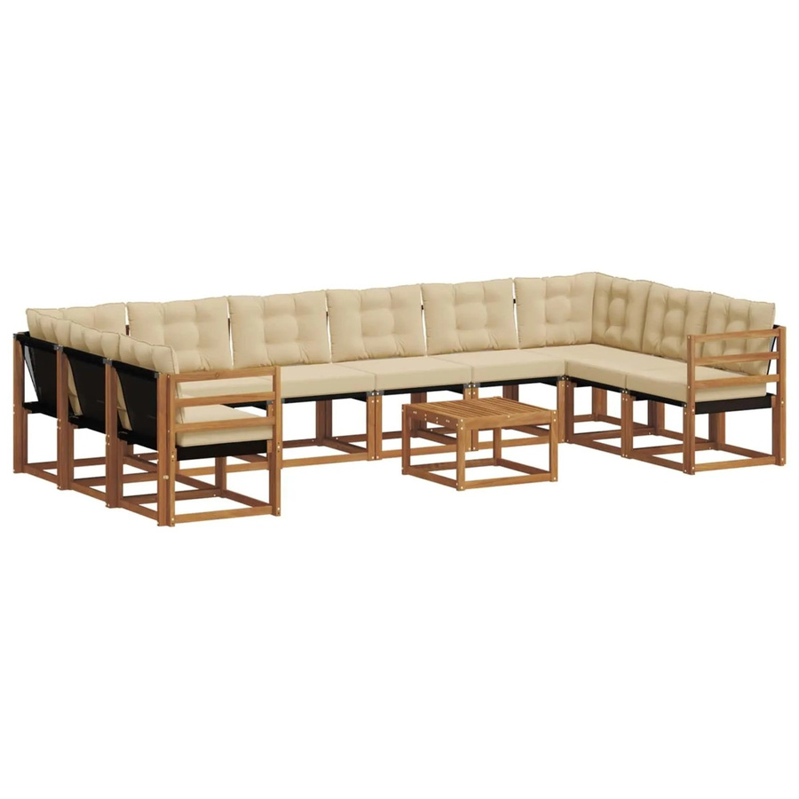 vidaXL Outdoor-Sofagarnitur aus massivem Akazienholz mit Textilene und Kissen, 11-teilig, Natur-Beige - Bild 2