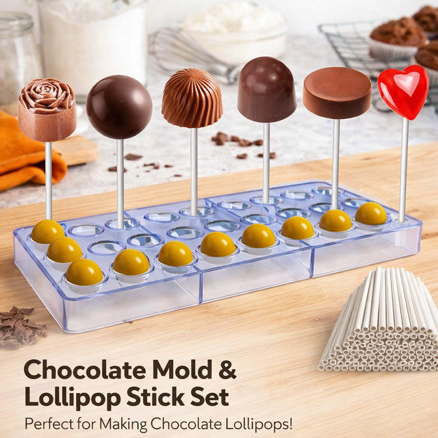 ALICAKE Schokoladenlutscher-Formen-Set mit 100 Stäbchen in Transparent für DIY-Süßigkeiten und Backwerkzeuge - Bild 1