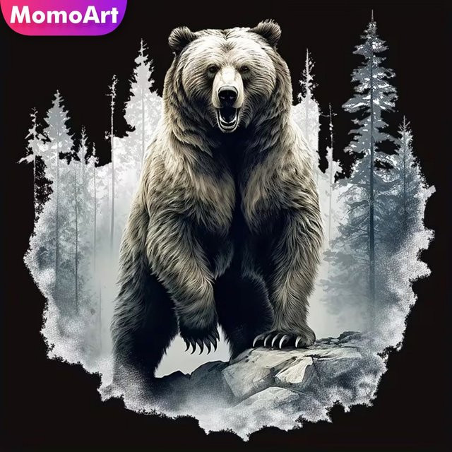 Momoart DIY Diamantstickerei Bär Tierbild mit bunten Strass-Diamanten, B/B/B: 20 x 20 x 20 cm - Bild 1